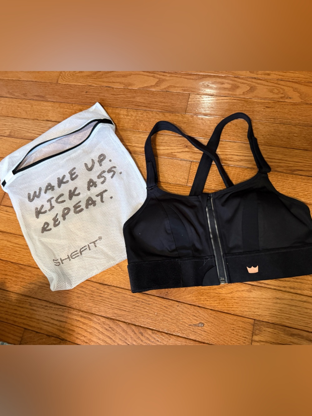 SHEFIT Black Front-Zip High-Support Sports Bra with Double Straps